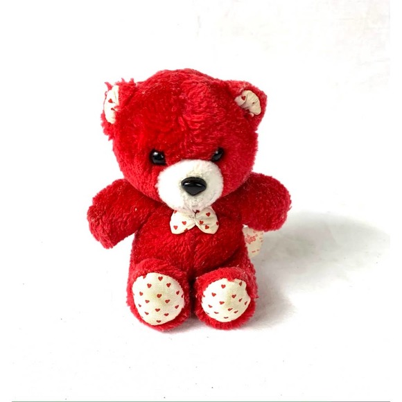 Vintage Russ Red Teddy Bear With Polka Dot Tie 6" - Picture 1 of 13
